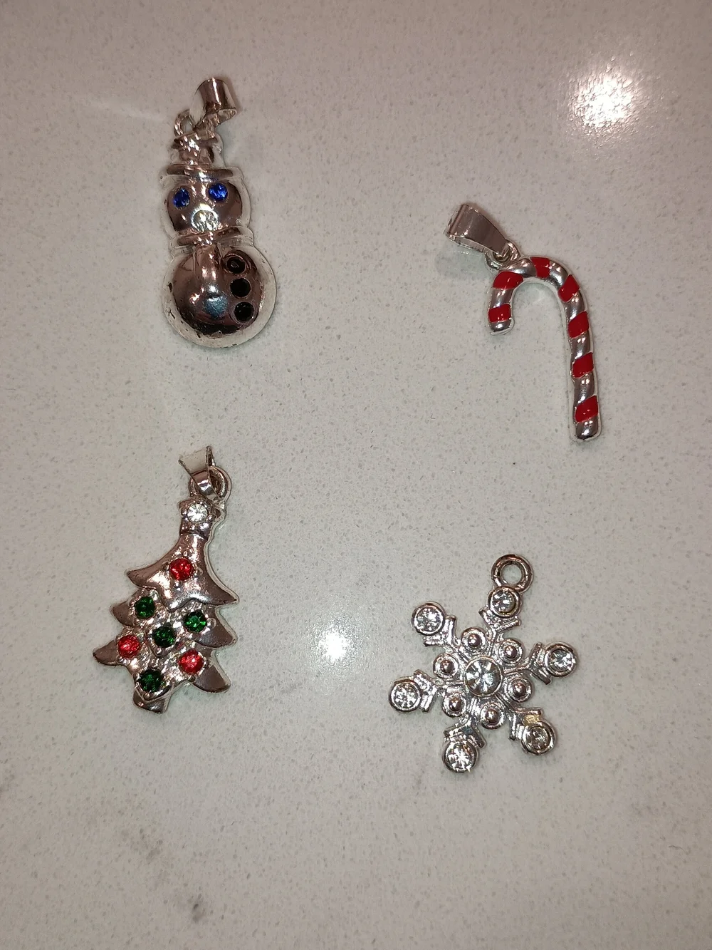 Lot Of 4 Silver Tone Christmas Winter Charms With Rhinestones * Pre-Owned *